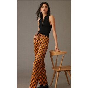 Free People Scotch & Soda Gold Black Geometric Wide Leg Boho Trouser Pants Sz XL
